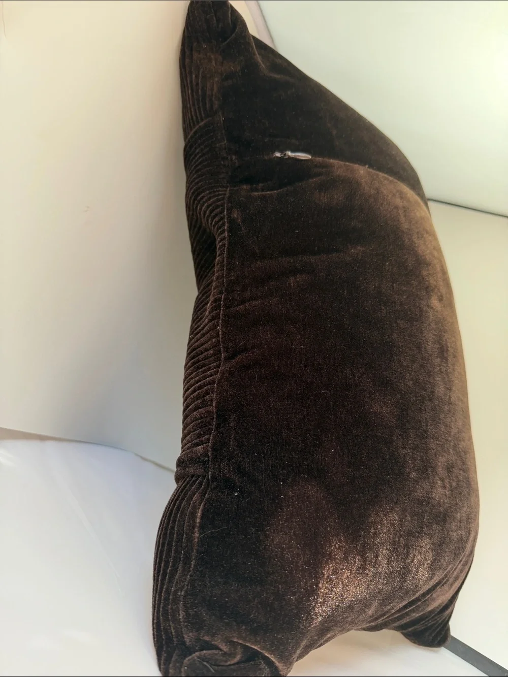 Ribbed Velvet Lumbar Pillow with down insert in Chocolate Brown